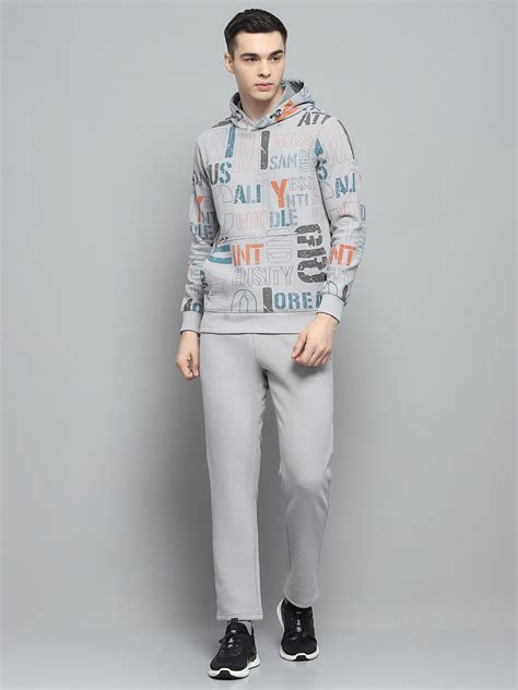 Buy Men Grey Printed Hooded Full Sleeve Winter Tracksuit Online in ...