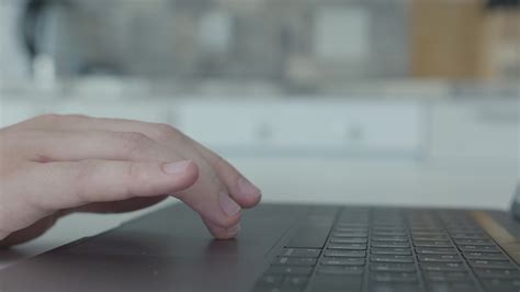 Close-up of man clicking on keyboard mouse of laptop. Action. Men's ...