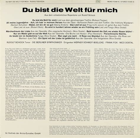 Rudolf Schock. Du bist die Welt für mich – Bertelsmann Vinyl Collection