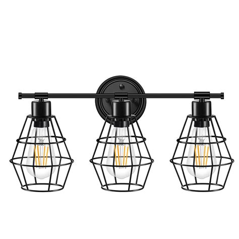 Industrial Bathroom Vanity Light 3 Lights, Elibbren Vintage Metal Cage ...