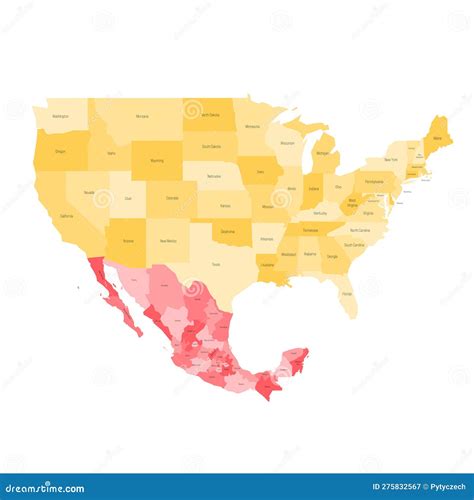 United States and Mexico Political Map Stock Illustration ...