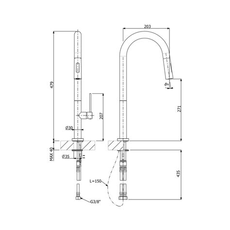 Hafele Table Mounted Pull-Down Kitchen Sink Mixer SLIM with Extractable ...