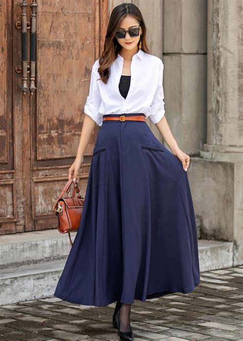Long Swing Linen Maxi Skirt A-line Linen Skirt Navy Blue - Etsy UK