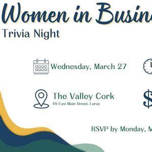 Women in Business - Trivia Night, The Valley Cork, Luray, March 27 2024 ...