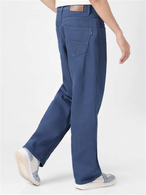 Men's Navy Blue Loose Baggy Fit Washed Jeans Non-Stretchable – Urbano ...