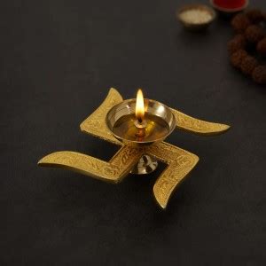 DecorTwist Brass Diya for Puja Room Oil Lamp Deepak Swastik Design ...