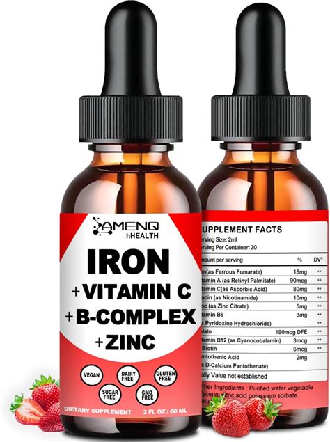Amazon.com: Liquid Iron Supplement w/Vitamin C, A, B-Complex, Vegan Iron Drops High Potency ...