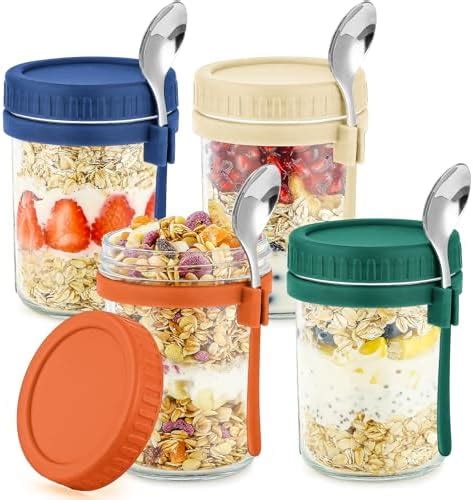 Buy Overnight Oats Jars with Spoon and Lid 16 oz [2 Pack], Airtight ...