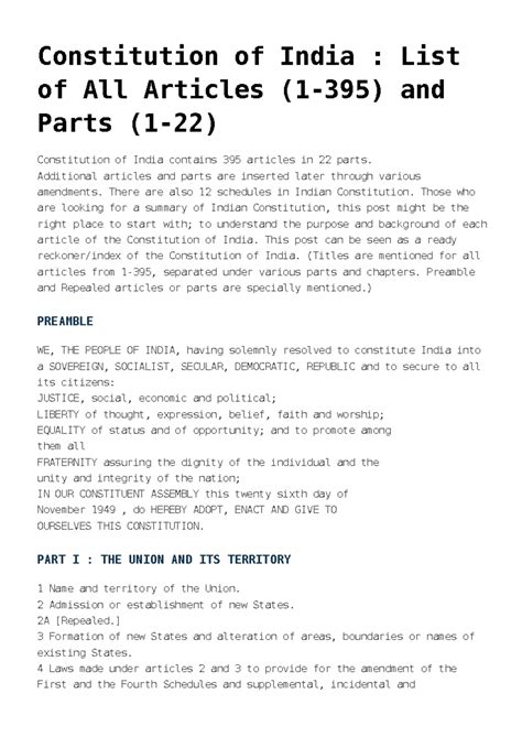 Constitution of India : List of all articles and parts - Constitution ...
