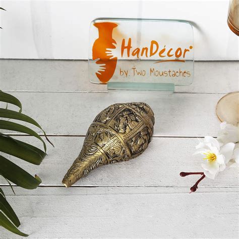 Buy Two Moustaches Brass Ganesha Carving Shankh, Standard, Yellow ...