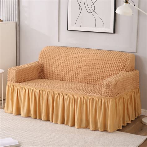 HOKIPO Elastic Stretchable 280 GSM Bubble Sofa Frill Cover 2 Seater ...
