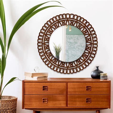 Artistic Designer Round Shape Wall Mirror with Wooden Frame – Vibecrafts