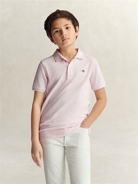 Shop Gant Boys Pink Solid Regular Fit Shield Pique Polo T-Shirt Online