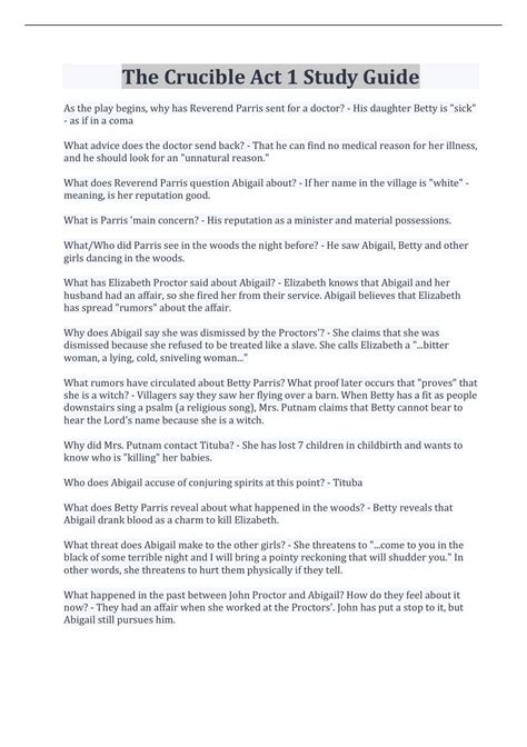 The Crucible Act 1 Study Guide 100% Correct - The Crucible - Stuvia US