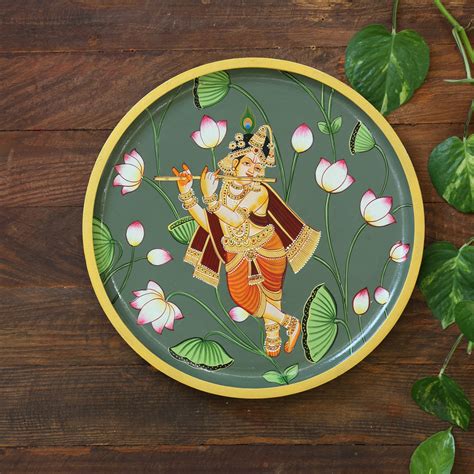 Wooden Wall Plates - Krishna With Lotus Flower – Revive Home