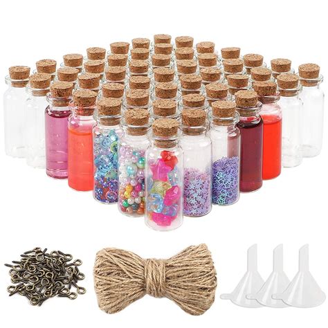 DIY Crafts Pack Of 50 Pcs Kit, Clear Glass Bottles, Cork Stopper Vials ...