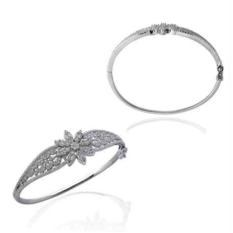 92.5 Silver Bracelet Center Flower and Leaf Round CZ In Silver Color ...