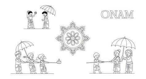 Onam Festival Celebrations Line Art Illustration | 프리미엄 벡터
