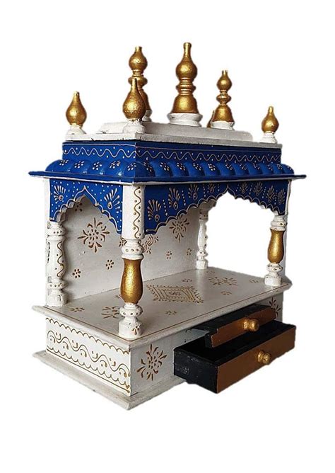 Anshika International Wood Pooja Temple (White Blue_7.8 Inch X 17.7 ...