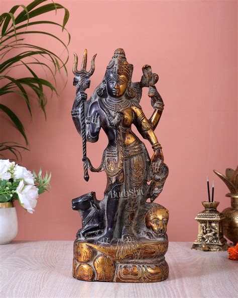Budhshiv.com Pure Brass Ardhanishvara Idol vintage patina 13 inch