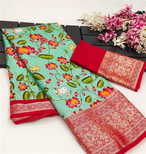 Kalamkari digital print Viscose Saree with weaving zari and gold visco ...