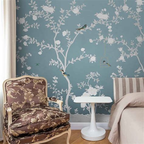 Blue Chinoiserie Wallpaper, Aura in the Garden by Life n Colors