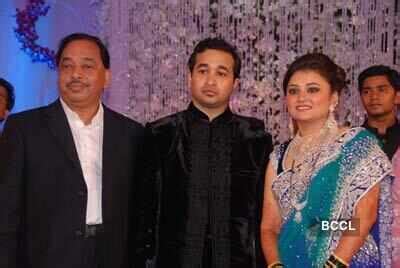 Nitesh Rane with wife Rutuja Rane and father Narayan Rane during his ...