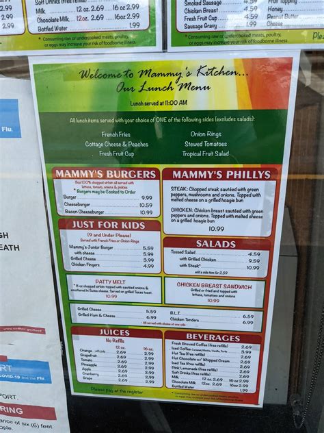Menu at Mammy's Kitchen restaurant, Myrtle Beach, N Kings Hwy