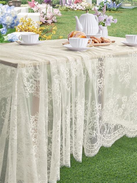 SoarDream Ivory Lace Tablecloth Wedding Lace Fabric 60x120 inches 8 Packs Vintage Lace Table ...