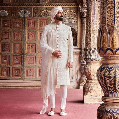 Buy Simplistic White Sherwani for Groom Online | Suvidha Fashion