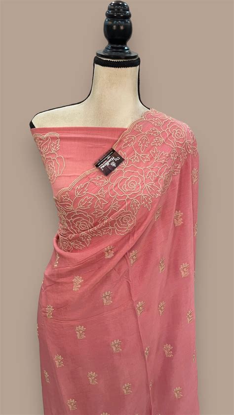 Pure Georgette Chikankari Handloom Banarasi Saree | The Handlooms