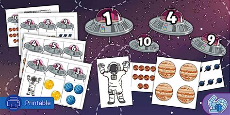 Outer Space Number Matching Game - Counting to 10 - Twinkl