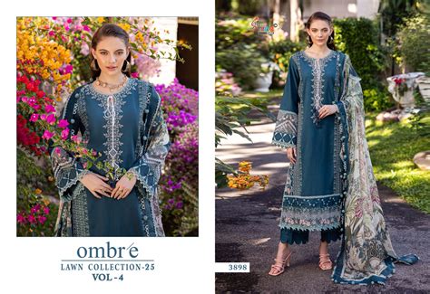 SHREE FABS OMBRE LAWN COLLECTION 25 VOL 4 COTTON HEAVY DESIGNER WORK ...