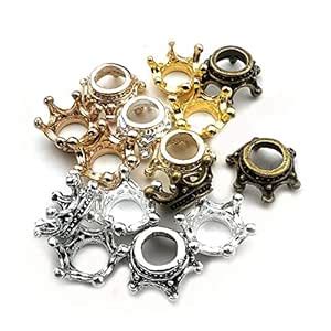 60pcs Mixed Antique Silver Bronze Gold 3D King Crown Loose Spacer Bead ...