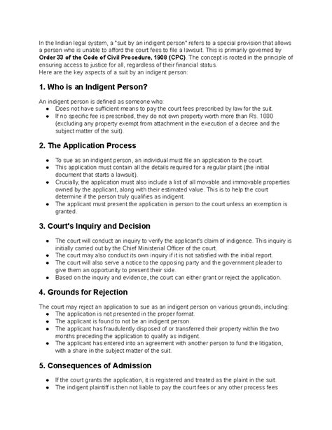 Suit by Indigent Person: Access to Justice in Indian Law - Studocu