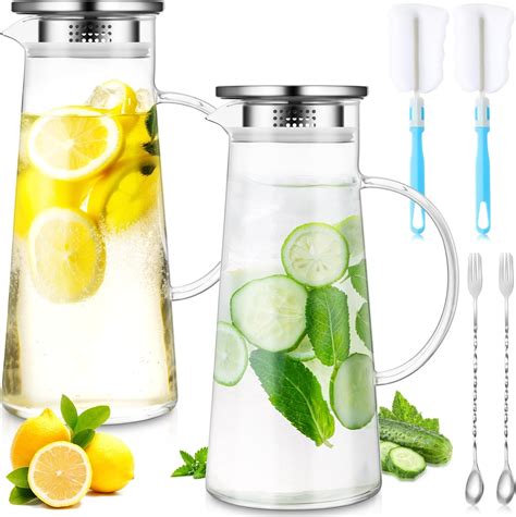 Amazon.com: Dandat 2 Pcs Glass Pitcher with Lid and Spout Glass Water ...