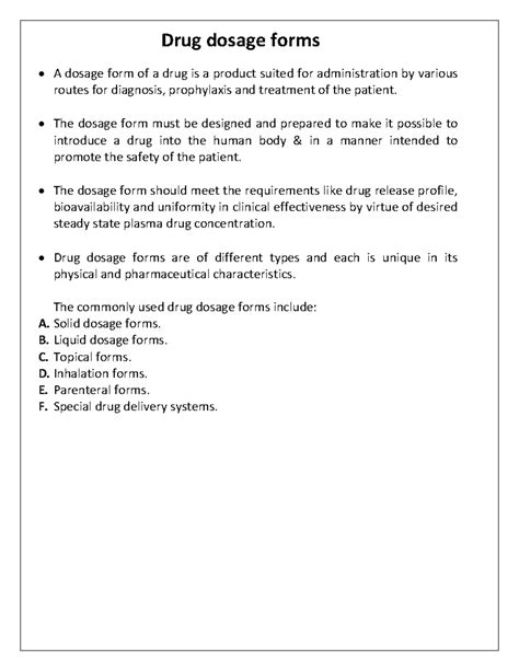 Dosage forms in pharmacology - Drug dosage forms A dosage form of a ...
