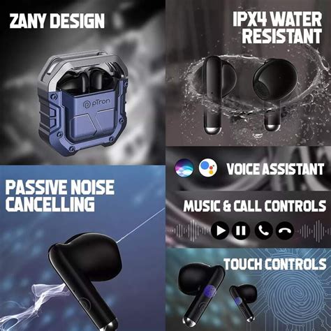 pTron Bassbuds Xtreme TWS Earbuds/Pods with 32Hrs Playtime (Blue/Black)