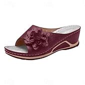 Women's Open-Toe Slip-On Wedge Sandals with Floral Decoration ...
