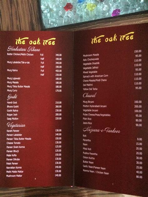 Menu at The Oak Tree Restaurant, Amloh