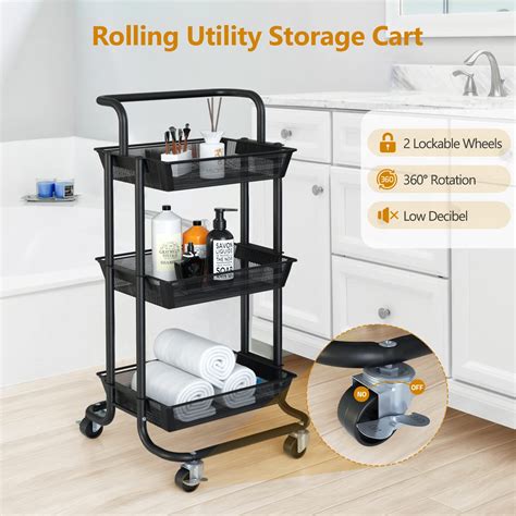 Greensen 3 Tier Rolling Cart, All-Metal Kitchen Storage Organizer Cart ...