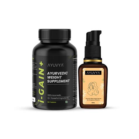 Ayuvya Ayurvedic i-Gain Plus Weight Gain Capsules & Women’s Massage Oil ...