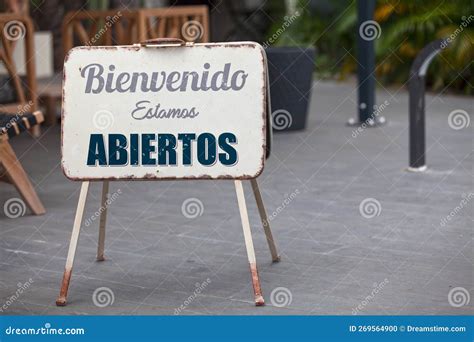 Outdoor Open Sign in Spanish Stock Photo - Image of establishment ...