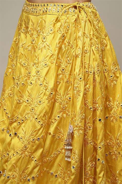 Yellow Viscose Embroidered Lehenga Set