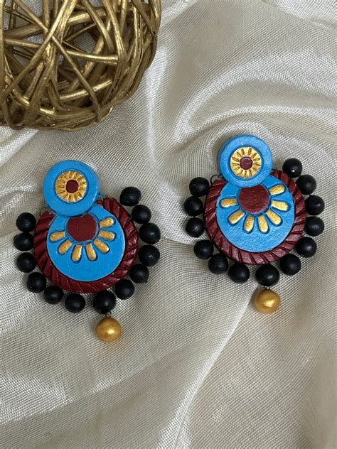 Moh Terracotta Earrings [ sky blue and black ] – Simplyme.co.in