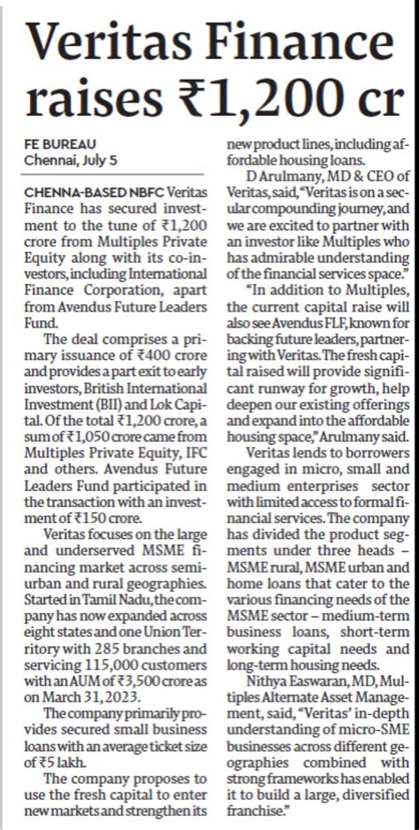 Media Coverage - Veritas Finance Ltd – Non Banking Finance