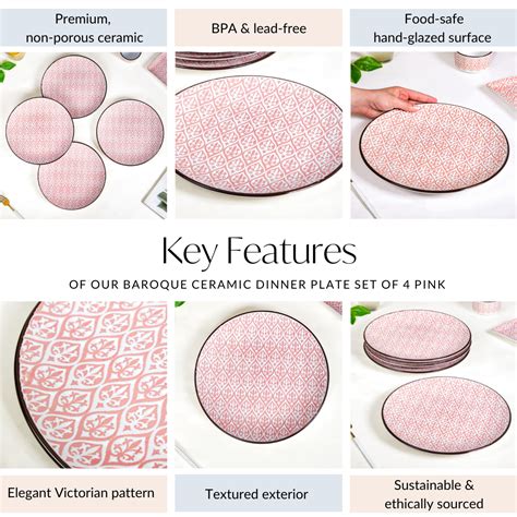Set Of 4 Pink Baroque Ceramic Dinner Plate 11 Inch Online - Premium ...