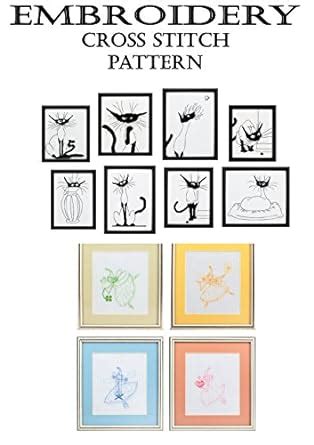 Embroidery pattern book with funny silhouette monochrome black and ...