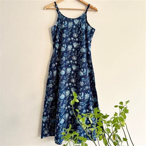 Noodle Strap Pure Cotton Dress - Indigo Blue – Visual Echoes