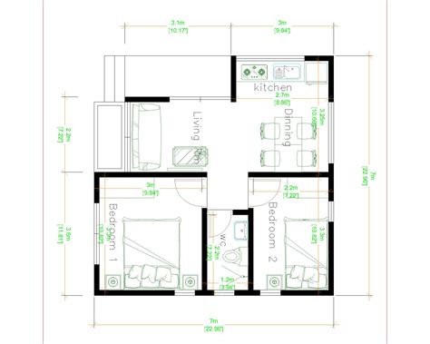 24x24 Small House Design 7x7 Meter 2 Bedrooms Pdf Full Plan